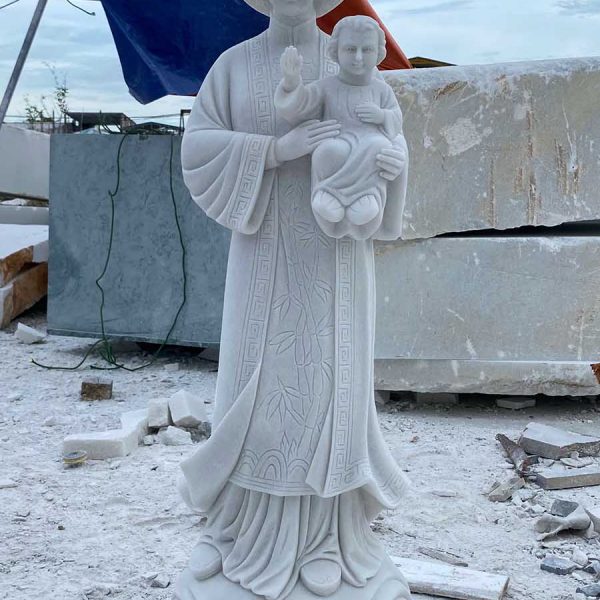 Tượng Đức Mẹ La Vang bằng đá trắng đẹp tượng cao 1,2m bệ cao 60cm (DMLV13)
