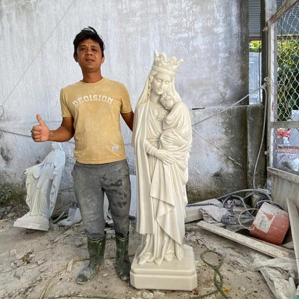 Tượng Đức Mẹ Maria và Chúa bằng đá cẩm thạch cao 1,5 mét (ĐMVCHĐ14)