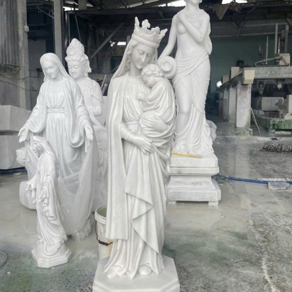 Tượng Đức Mẹ Maria và Chúa bằng đá cẩm thạch cao 1,4 mét (ĐMVCHĐ15)