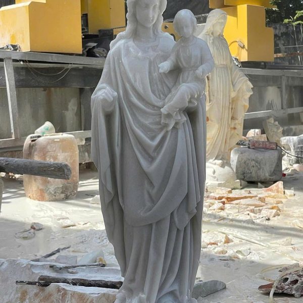 Tượng Đức Mẹ Maria và Chúa Hài Đồng bằng đá cẩm thạch cao 1,2 mét (ĐMVCHĐ16)