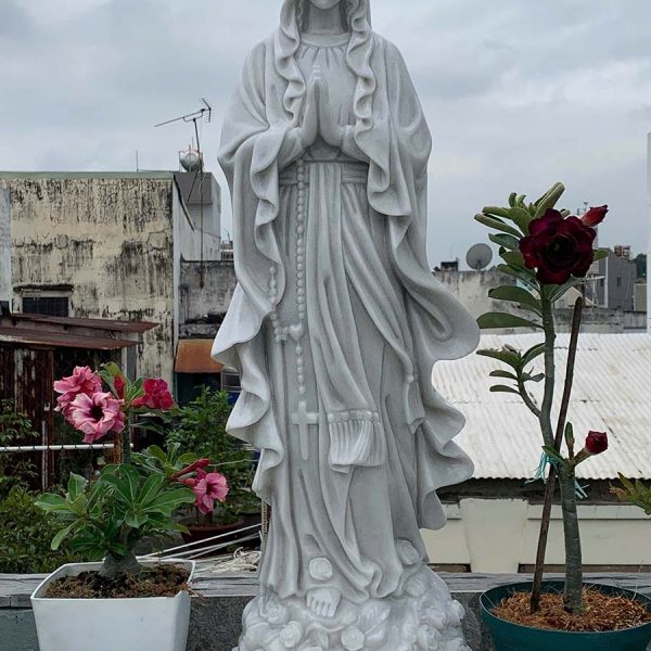 Tượng Đức Mẹ Lộ Đức bằng đá trắng xám cao 80 cm (LĐ25)