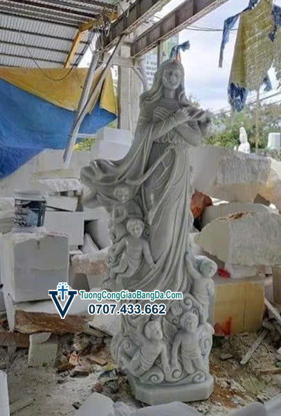 Tượng Đức Mẹ Lên trời bằng đá nguyên khối cao 2,4 mét (ĐMLT05)