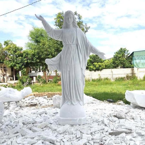 Tượng Đức Mẹ Lên Trời bằng đá trắng đẹp cao 2 mét (ĐMLT08)