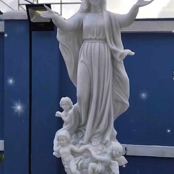 Tượng Đức Mẹ Thăng Thiên bằng đá trắng đẹp nguyên khối cao 1,8 mét (ĐMLT09)