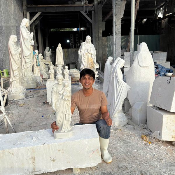 Tượng Thánh Giuse bồng Chúa bằng đá cẩm thạch trắng cao 70 cm (GS30)