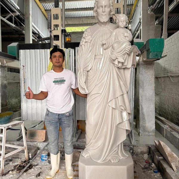 Tượng Thánh Giuse bồng Chúa bằng đá cẩm thạch trắng cao 2,2 mét (GS31)