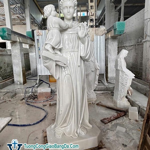 Tượng Thánh Anton bằng đá cẩm thạch trắng đẹp cao 1,6 mét (AT07)