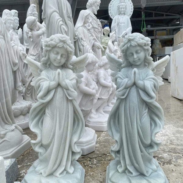 Tượng Thiên Thần cầu nguyện bằng đá trắng xanh cao 80 cm (TT20)