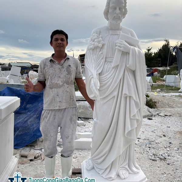 Tượng Thánh Giuse thợ bằng đá trắng cao 2 mét (GS32)