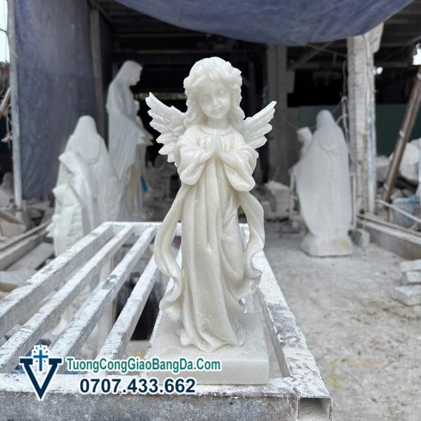 Tượng Thiên Thần cầu nguyện bằng đá cẩm thạch trắng cao 30 cm (TT11)