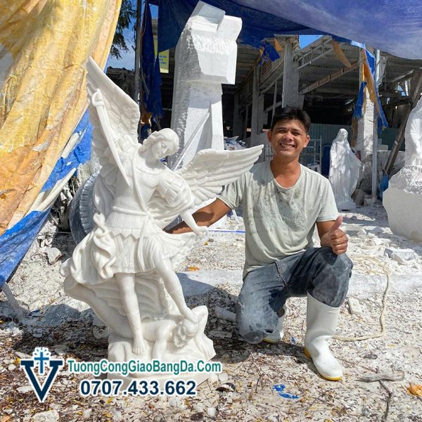 Tượng Tổng Lãnh Thiên Thần bằng đá cẩm thạch trắng cao 1 mét (TT14)