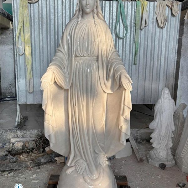 Tượng Đức Mẹ Maria bằng đá cẩm thạch tự nhiên nguyên khối cao 1,5 mét (BANƠN051)