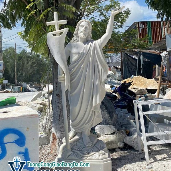 Tượng Chúa Phục Sinh bằng đá tự nhiên nguyên khối cao 1,6 mét (CPS06)