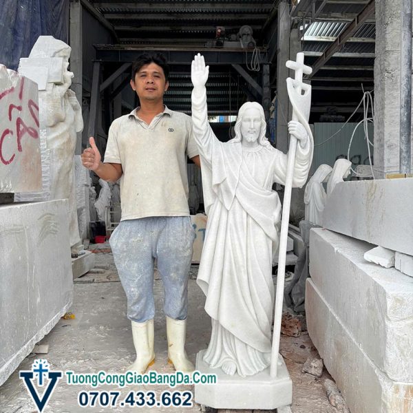 Tượng Chúa Phục Sinh bằng đá trắng nguyên khối cao 1,6 mét (CPS07)
