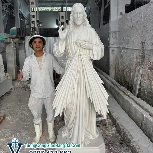 Tượng Chúa Thương Xót bằng đá cẩm thạch trắng cao 2,2 mét (LCTX014)
