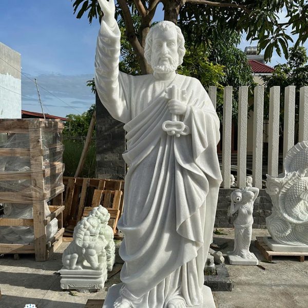 Tượng Thánh Phêrô bằng đá cẩm thạch nguyên khối cao 1,7 mét (TPR02)