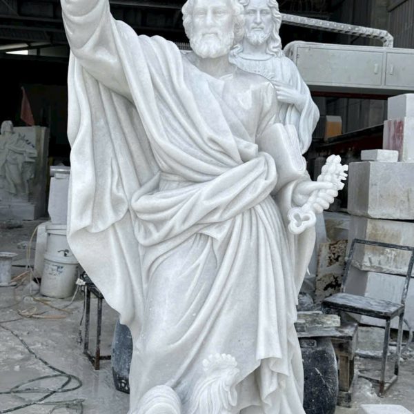 Tượng Thánh Phêrô bằng đá cẩm thạch nguyên khối cao 1,8 mét (TPR04))