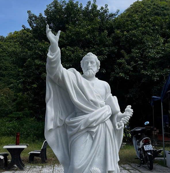 Tượng Thánh Phêrô bằng đá cẩm thạch nguyên khối cao 2 mét (TPR03)