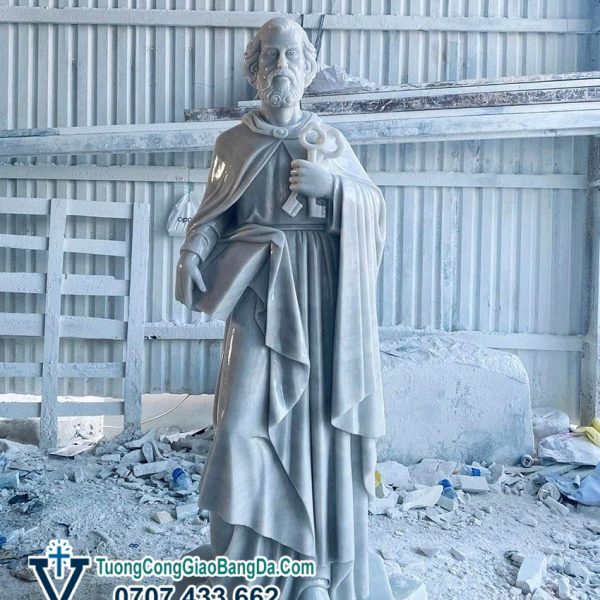 Tượng Thánh Phêrô bằng đá cẩm thạch nguyên khối cao 1,6 mét (TPR01)
