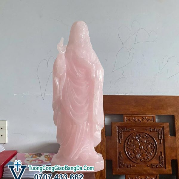 Tượng Thánh Tâm Chúa Giêsu bằng đá ngọc Pakistan hồng cao 50 cm (TTC02)