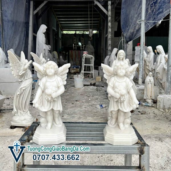 Tượng Thiên Thần bằng đá trắng cao 40 cm (TT032)