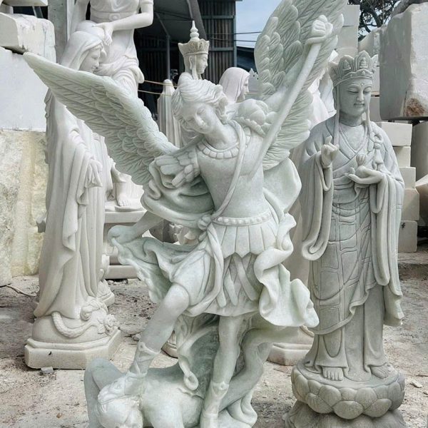 Tượng Thiên Thần bằng đá trắng xanh nguyên khối cao 1,4 mét (TT034)
