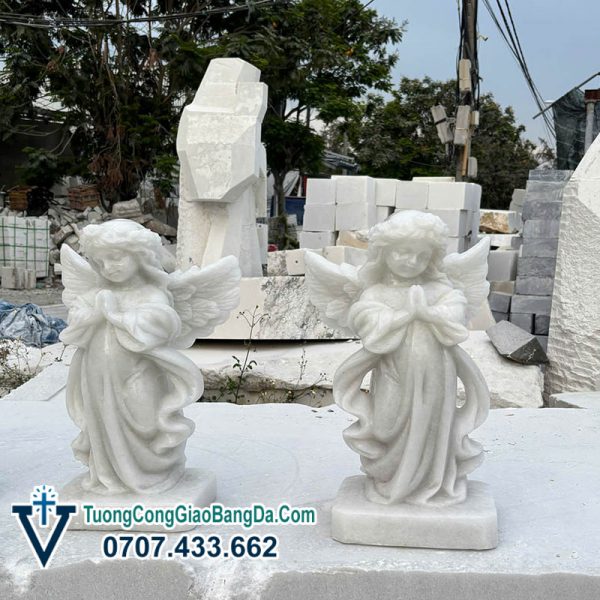 Tượng Thiên Thần cầu nguyện bằng đá tự nhiên cao 40 cm (TT36)