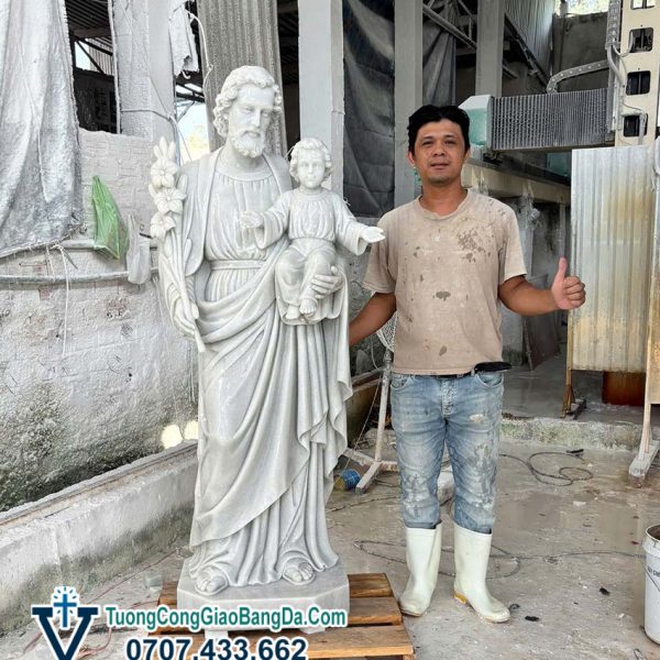 Tượng Thánh Giuse Bế Chúa Hài Đồng bằng đá hạt mịn loại 1 cao 1,7 mét (GS44)