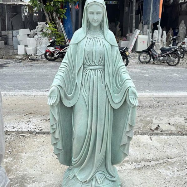 Tượng Đức Mẹ Ban Ơn bằng đá cẩm thạch xanh tự nhiên nguyên khối cao 1,5 mét (BANƠN68)