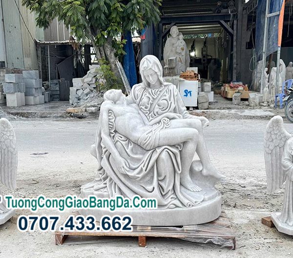 Tượng Đức Mẹ Sầu Bi bằng đá cẩm thạch tự nhiên nguyên khối cao 90 cm (ĐMSB14)