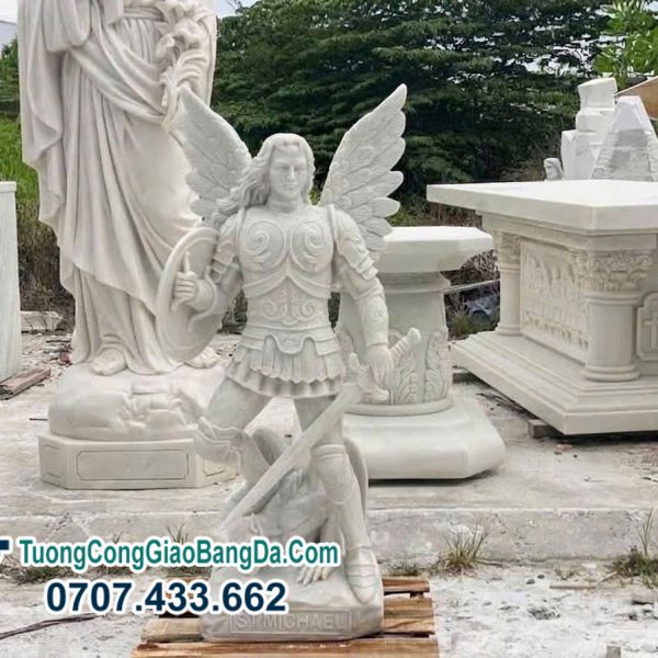 Tượng Thiên Thần Michael bằng đá cẩm thạch nguyên khối cao 1,2 mét (TT45)